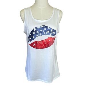 Bobbie Brooks Womens Medium Graphic Tank Top Patriotic Lips 4th of July